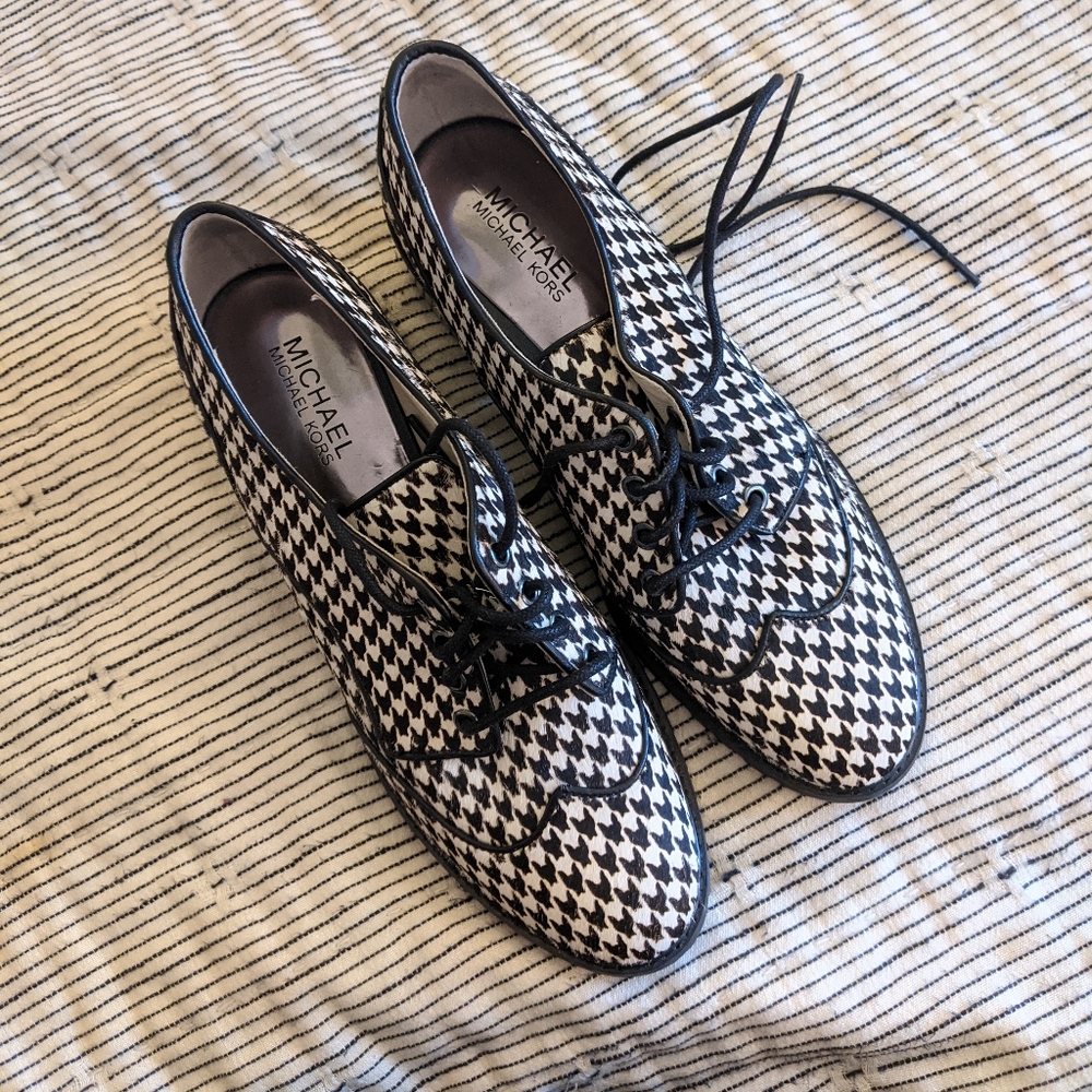Houndstooth calf-skin lug sole platform oxfords creeper loafers
